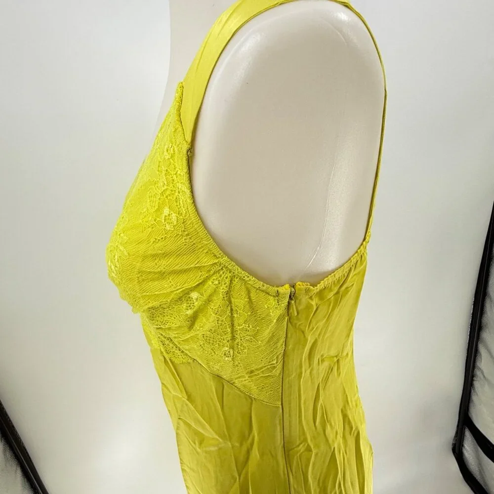 Topshop Lime Yellow Sleeveless Midi Dress With Lace Detail UK 12 / US 8 - Picture 7 of 13